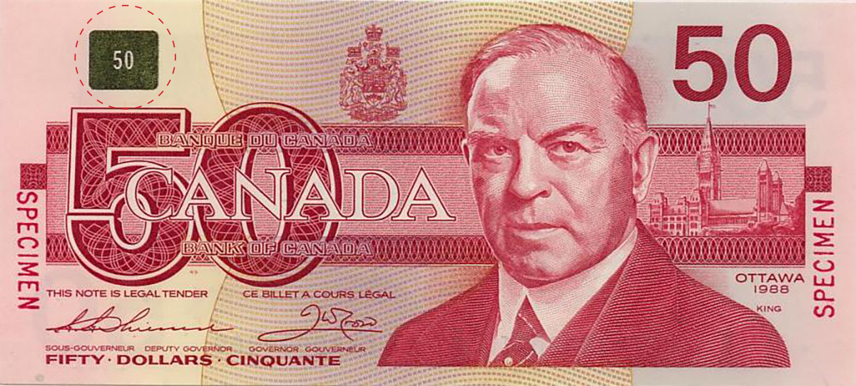 LumaChrome patch on Birds of Canada 50 note